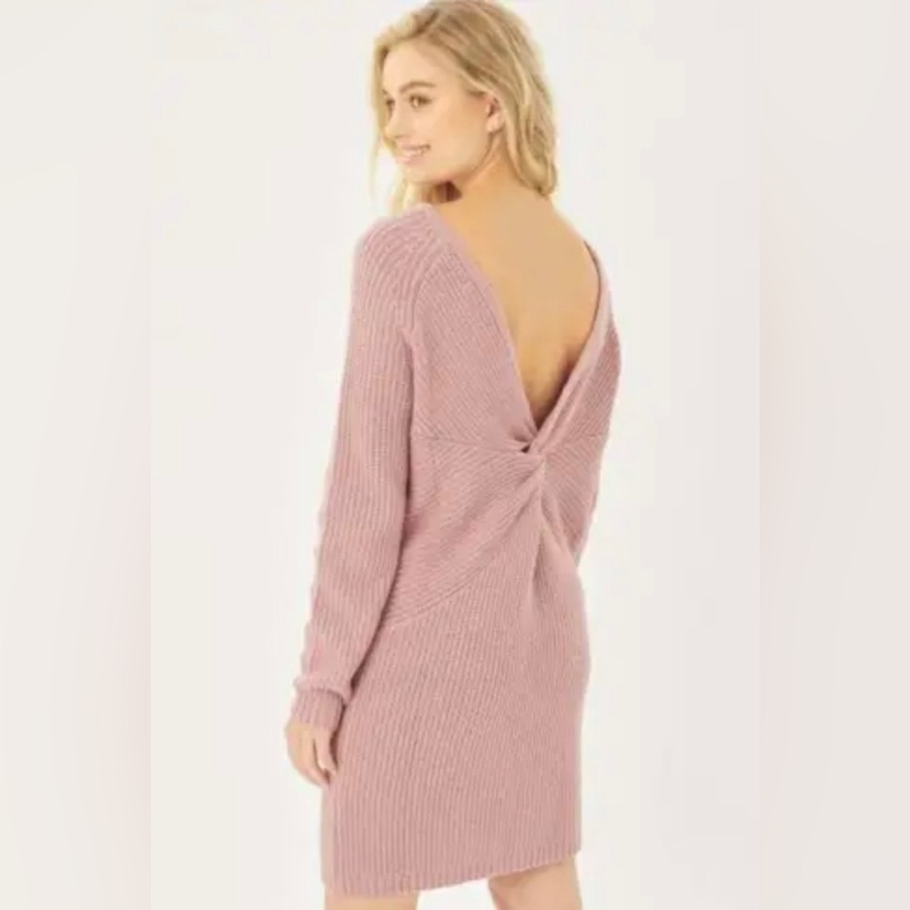 New! Twist ribbed knotted V-neck sweater dress